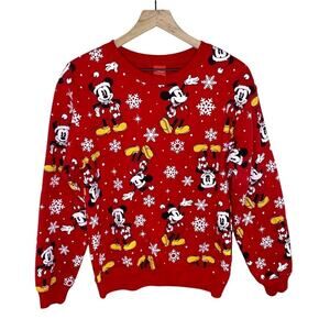 Disney Christmas Mickey Crew Neck Sweatshirt Size Small EUC Snowflake Holiday